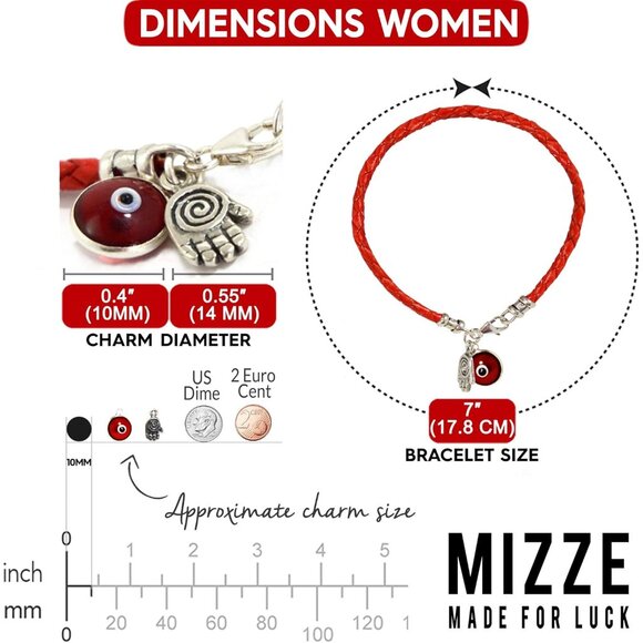 Unisex 7" Red Leather Hamsa Evil Eye Bracelet with Sterling Silver Charm - Picture 5 of 6